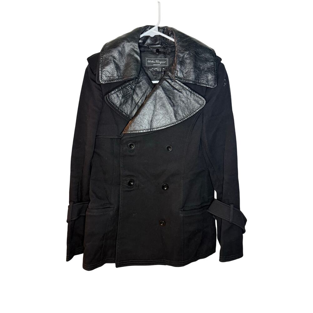 Salvatore Ferragamo Black Leather Double Breasted Jacket RARE FIND, Excellent